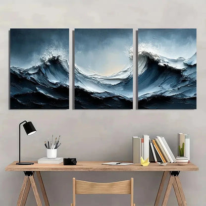3pcs Gray and White Textured Abstract Painting Metal Print Ready to Hang Art