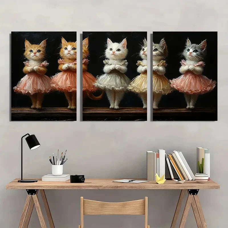 3pcs Vintage Cat Whimsical Victorian Metal Print Ready to Hang Art
