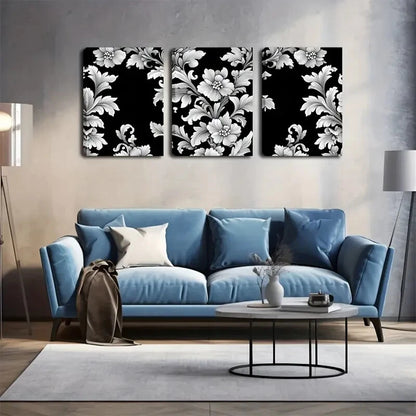 3pcs Black & White Flower Design Wall Art Set Canvas Framed 40x60cm - High Quality Print 100% Australian Made Wall Canvas Ready to Hang