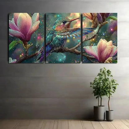 3pcs Vibrant Hummingbird & Magical Effects Metal Print Ready to Hang Art