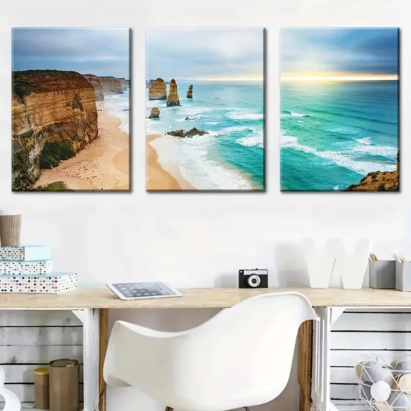 3pcs Seaside Beach Island Scenery Decoration Metal Print Ready to Hang Art
