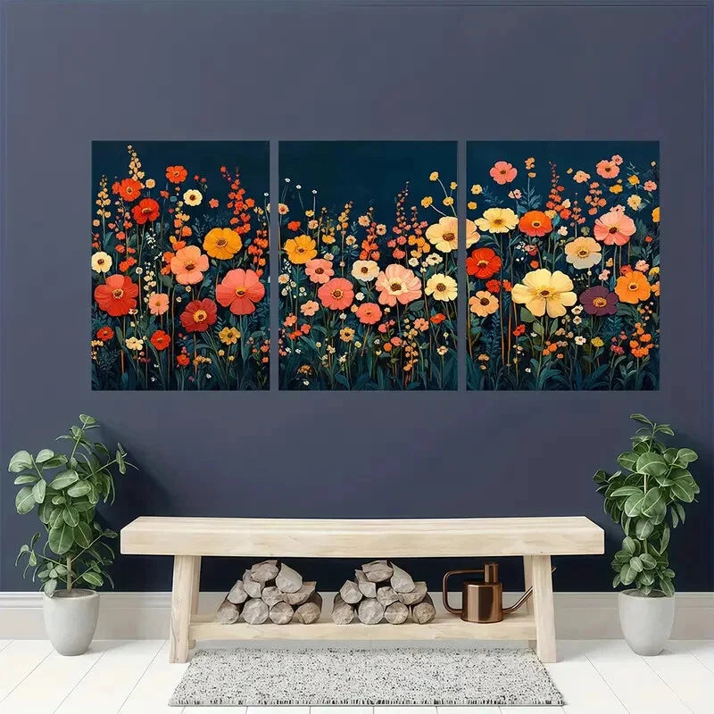 3pcs Wildflower Floral Botanical Print Metal Print Ready to Hang Art