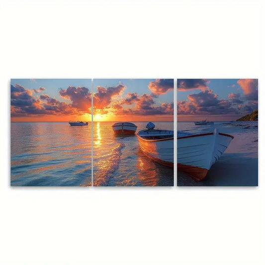 3pcs Serene Ocean Sunset Scene Metal Print Ready to Hang Art
