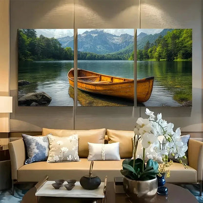 3pcs Serene Nature Scenes Featuring Canoe Metal Print Ready to Hang Art