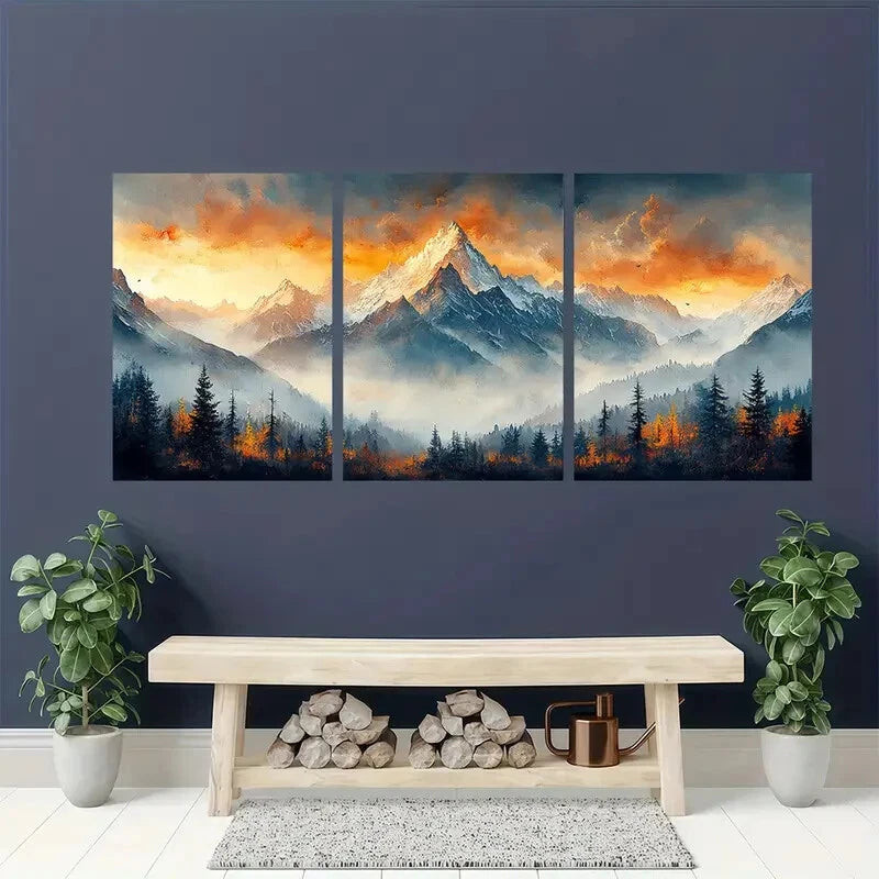 3pcs Colorado Watercolor Mountain Scenery Metal Print Ready to Hang Art