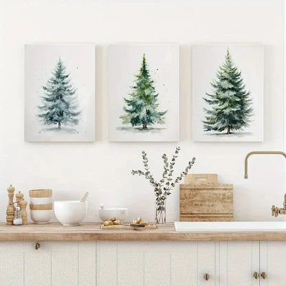 3pcs Christmas Tree Evergreen Wall Art Metal Print Ready to Hang Art