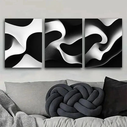3pcs Black and White Abstract Flowing Wave Metal Print Ready to Hang Art
