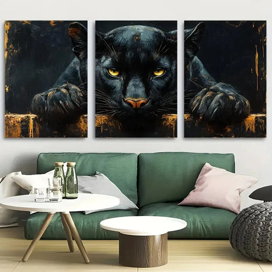 3pcs Dynamic Black Panther Metal Print Ready to Hang Art