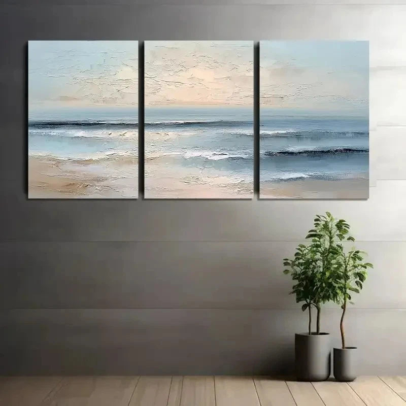 3pcs Beach And Ocean Abstract Painting Metal Print Ready to Hang Art