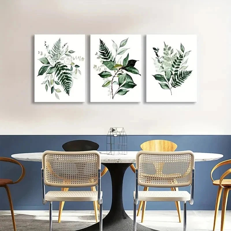 3pcs Vibrant Green Foliage Design Metal Print Ready to Hang Art