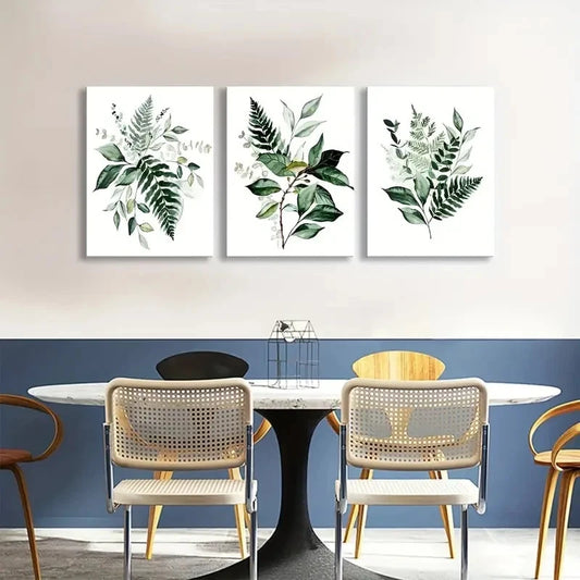 3pcs Vibrant Green Foliage Design Metal Print Ready to Hang Art