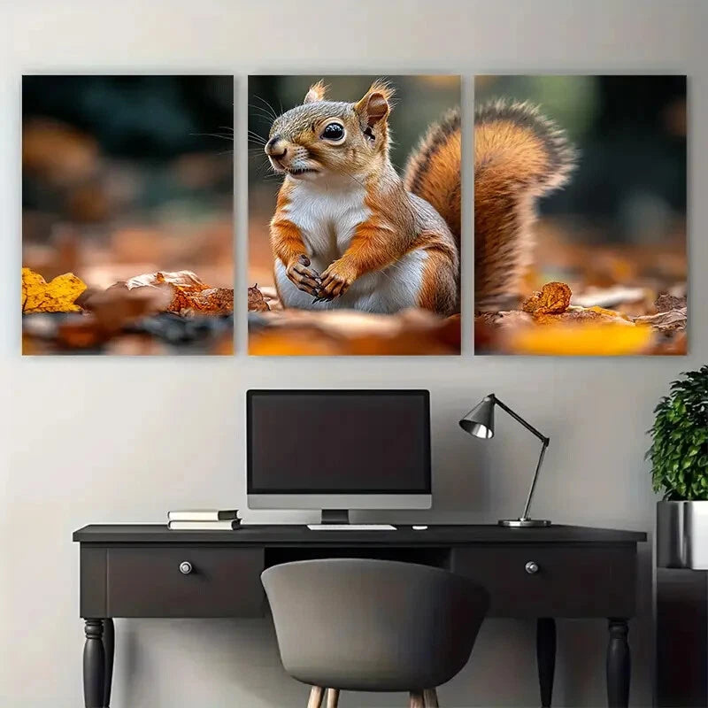 3pcs Astonished Squirrel Wildlife Illustration Metal Print Ready to Hang Art