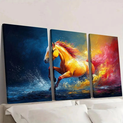 3pcs Oil Painting Abstract Horse Wall Art Set Canvas Framed 40x60cm - High Quality Print 100% Australian Made Wall Canvas Ready to Hang
