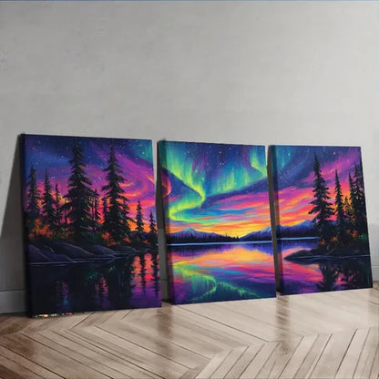 3pcs Aurora Forest Colorful Evening Dark Perfect Wall Art Set Canvas Unframed - High Quality Print 100% Australian Made Wall Canvas