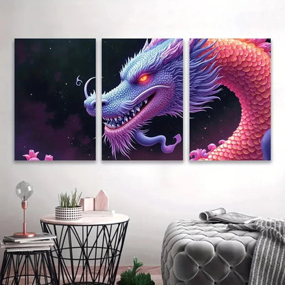3pcs Vibrant Dragon Artwork Wall Art Set Canvas Framed 50x70cm - High Quality Print 100% Australian Made Wall Canvas Ready to Hang