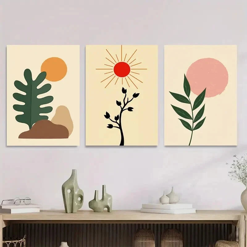 3pcs Modern Abstract Boho Style Landscape Wall Art Set Canvas Framed 40x60cm - High Quality Print 100% Australian Made Wall Canvas Ready to Hang