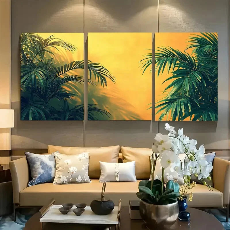 3pcs Vintage Style Palm Leaf Metal Print Ready to Hang Art