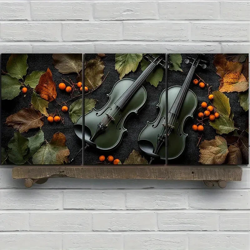 3pcs Chic Cello Trio Black & Green Metal Print Ready to Hang Art