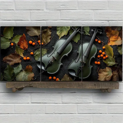 3pcs Chic Cello Trio Black & Green Metal Print Ready to Hang Art