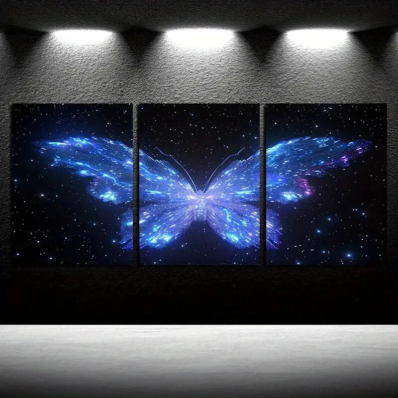 3pcs Vibrant Butterfly Nebula Design Metal Print Ready to Hang Art