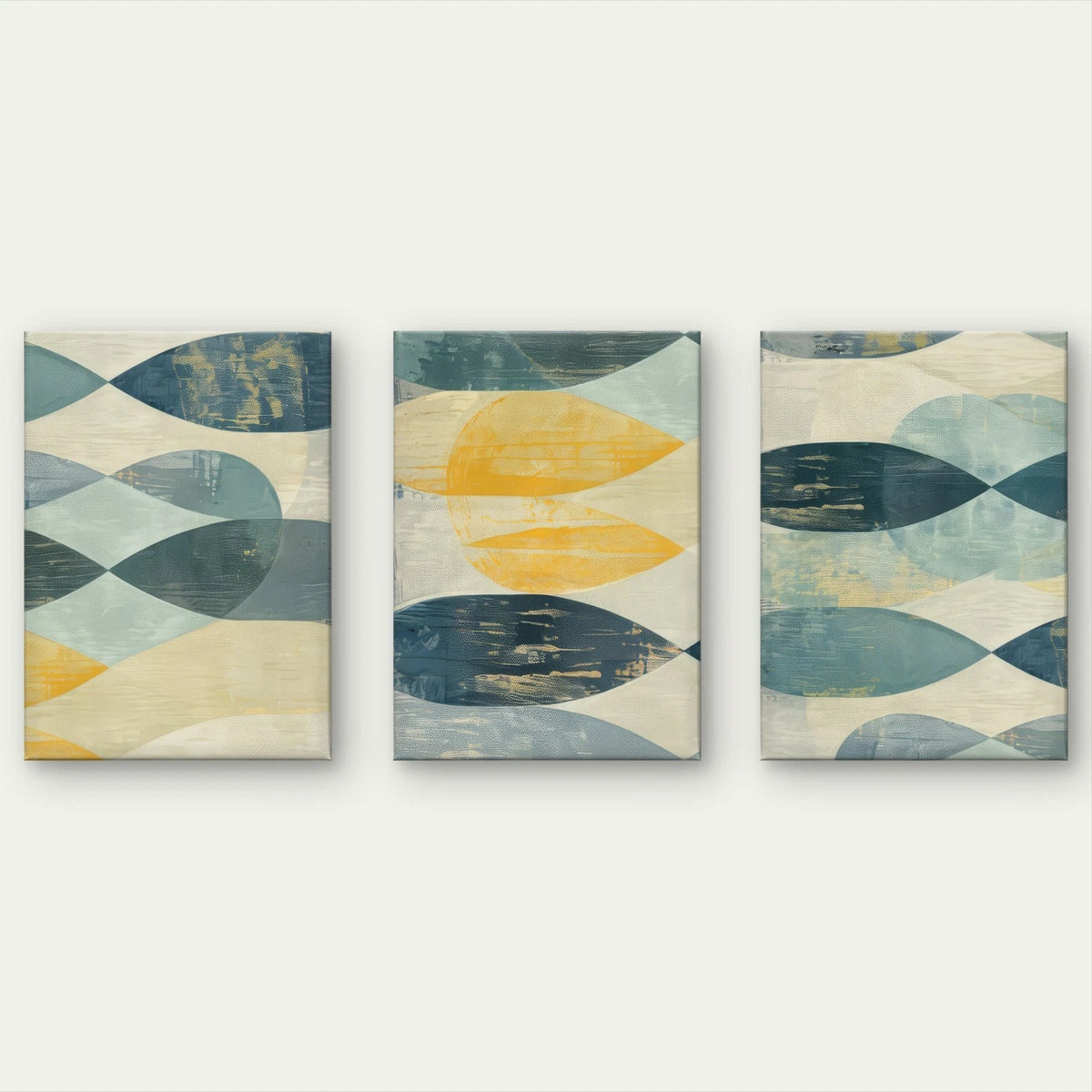 3pcs Modern Abstract Geometric Teal and Yellow Wall Art Set Canvas Framed 60x90cm - High Quality Print 100% Australian Made Wall Canvas Ready to Hang