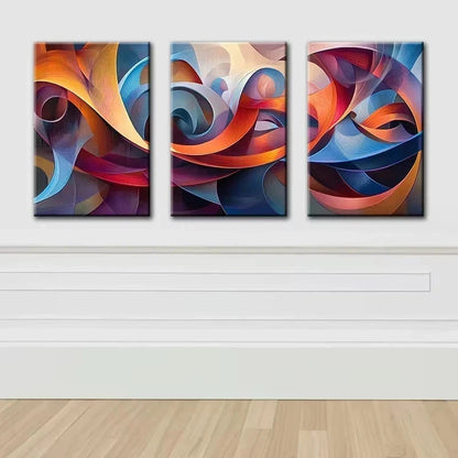 3pcs Luxurious Abstract Ribbon Design Metal Print Ready to Hang Art