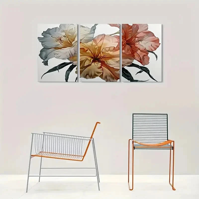 3pcs Modern Floral Painting Green Leaves Metal Print Ready to Hang Art