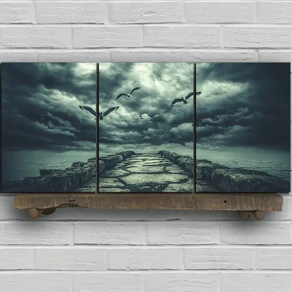 3pcs The Dock Under the Wind and Rain Metal Print Ready to Hang Art