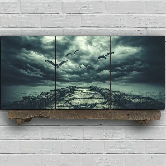 3pcs The Dock Under the Wind and Rain Metal Print Ready to Hang Art