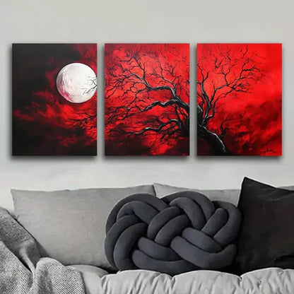 3pcs Tree and Moon Canvas Framed 60x90cm - High Quality Print 100% Australian Made Wall Canvas Ready to Hang