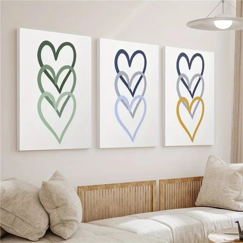 3pcs Green Abstract Love Painting Wall Art Set Canvas Framed 60x90cm - High Quality Print 100% Australian Made Wall Canvas Ready to Hang