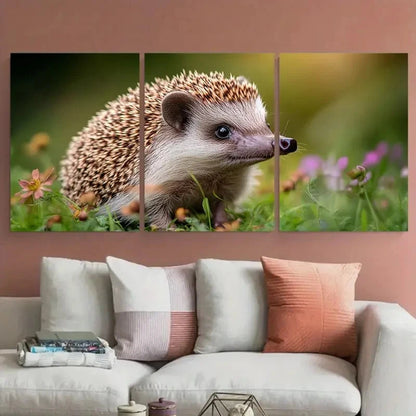 3pcs Charming Hedgehog Adorable Nature Inspired Metal Print Ready to Hang Art