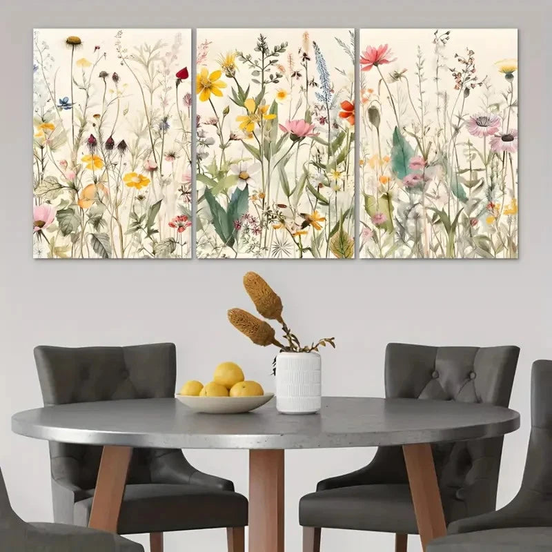 3pcs Wildflower Floral Botanical Prints Metal Print Ready to Hang Art