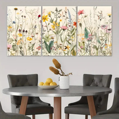 3pcs Wildflower Floral Botanical Prints Metal Print Ready to Hang Art