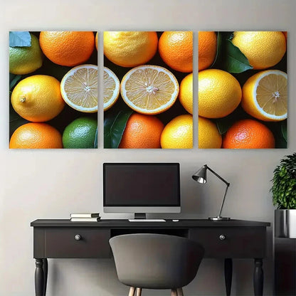 3pcs Vibrant Citrus Fruits Lemons Limes Oranges Metal Print Ready to Hang Art