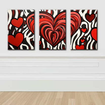 3pcs Red and black love Illustration Wall Art Set Canvas Framed 50x70cm - High Quality Print 100% Australian Made Wall Canvas Ready to Hang