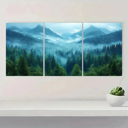 3pcs Green Forest Mountain Photography Metal Print Ready to Hang Art