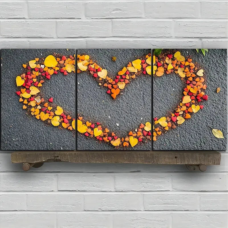 3pcs Love Made of Leaves Golden Metal Print Ready to Hang Art