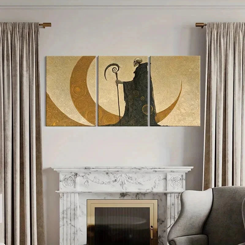 3pcs Skeleton Cloak Crescent Moon Abstract Metal Print Ready to Hang Art