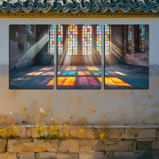 3pcs Colorful Stained Glass Sunlight Effect Design Metal Print Ready to Hang Art