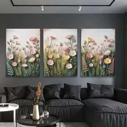 3pcs  Light Green Foliage on White Background Wall Art Set Canvas Framed 60x90cm - High Quality Print 100% Australian Made Wall Canvas Ready to Hang