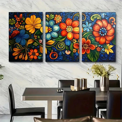 3pcs Authentic Mexican Talavera Painting Metal Print Ready to Hang Art