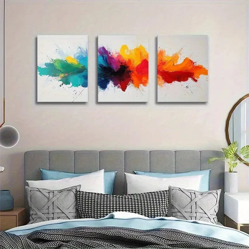 3pcs Abstract Color Splash Vibrant Painting Metal Print Ready to Hang Art