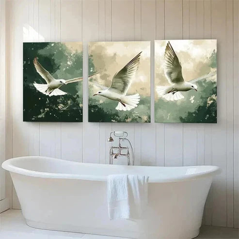 3pcs Soaring Seagull Peaceful Flight Perfect Wall Art Canvas Unframed - High Quality Print 100% Australian Made Wall Canvas