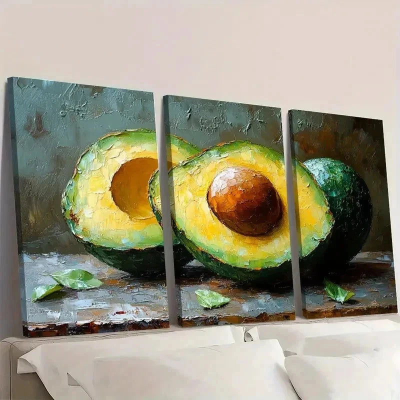 3pcs Modern Kitchen Avocado Decor BN   Wall Art Set Canvas Framed 40x60cm - High Quality Print 100% Australian Made Wall Canvas Ready to Hang