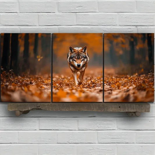 3pcs Lonely and Proud Wolf Triple Mural Metal Print Ready to Hang Art