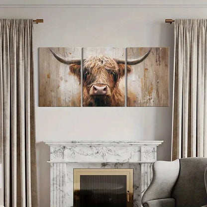3pcs Highland Cow Art Rustic Farmhouse Painting Metal Print Ready to Hang Art