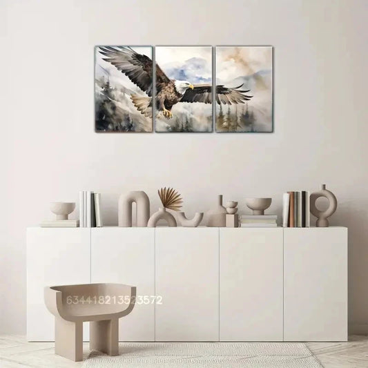 3pcs Bald Eagle Art Posters Animal Oil Painting Metal Print Ready to Hang Art