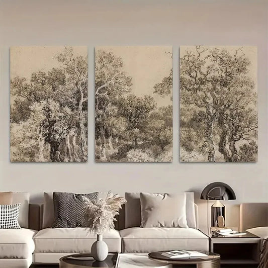 3pcs Vintage Minimalist Modern Neutral Forest Metal Print Ready to Hang Art