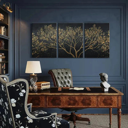 3pcs Golden Tree Branches Art Abstract Nature Metal Print Ready to Hang Art
